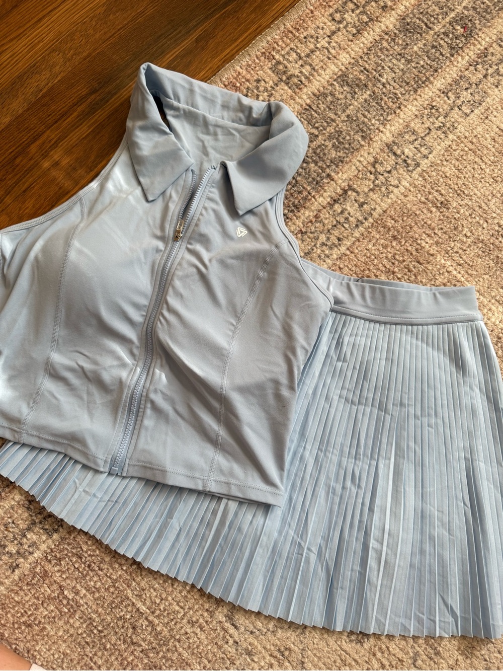 Light Blue Pleated Tennis Skirt & Zip Polo Set